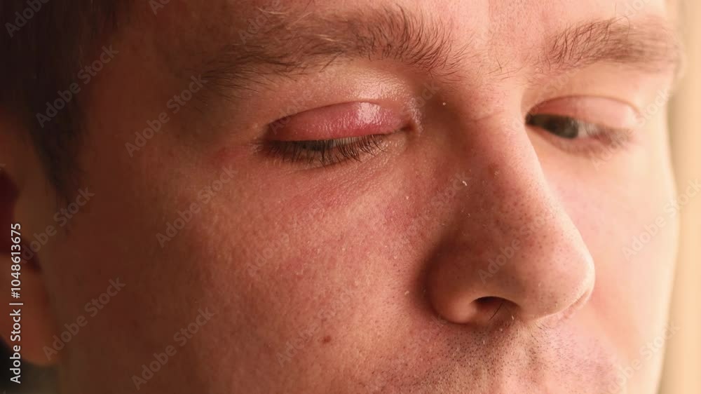 Stye eye, barley eye, chalazion eye, infection on eye on male face. 4k, high-quality video Stye eye, barley eye, chalazion eye, infection on eye on male face. 4k, high-quality video