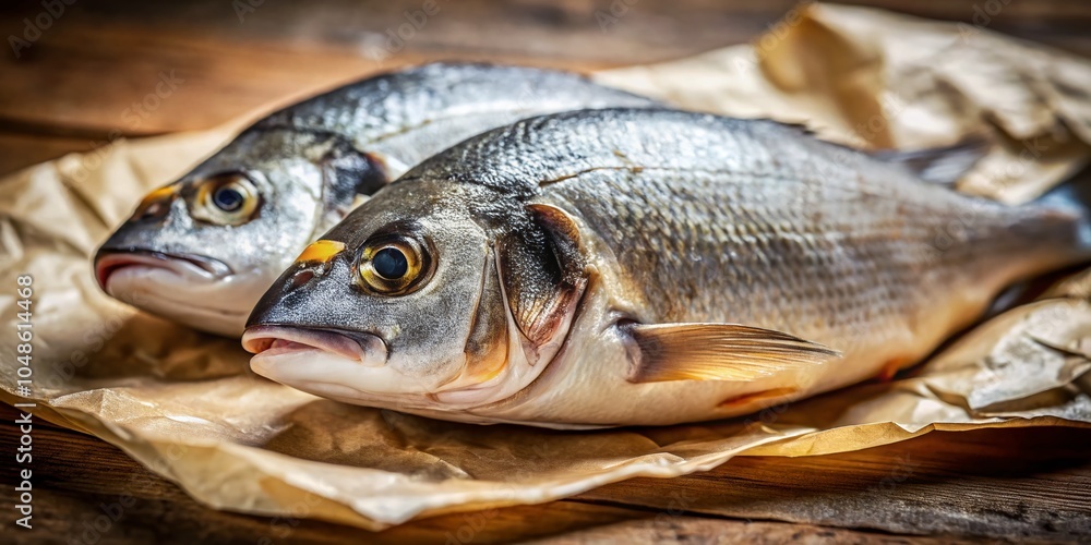 Fresh Dorado Fish on Paper - Close-Up Food Photography for Culinary Inspiration Fresh Dorado Fish on Paper - Close-Up Food Photography for Culinary Inspiration