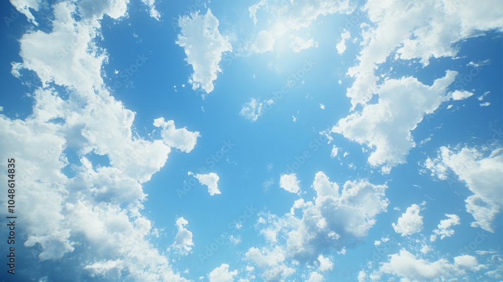 The sky is blue and full of clouds. The clouds are scattered throughout the sky, with some being larger and others smaller. The sun is shining brightly, making the sky look even more beautiful The sky is blue and full of clouds. The clouds are scattered throughout the sky, with some being larger and others smaller. The sun is shining brightly, making the sky look even more beautiful