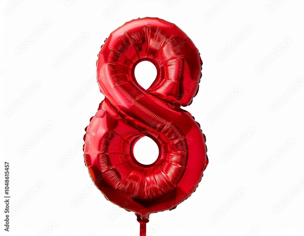Fototapeta premium 数字の8の形の赤い風船（Number 8 red foil balloon on white background） 