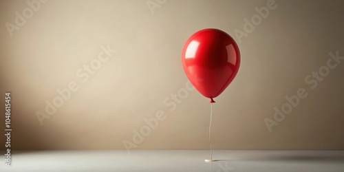 A single red balloon tethered to the ground, suspended in anticipation against a neutral backdrop.