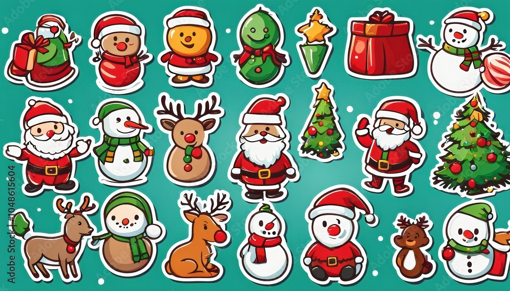 Fototapeta premium Collection of cute Christmas stickers