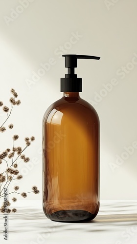 Amber Glass Bottle with Pump Dispenser