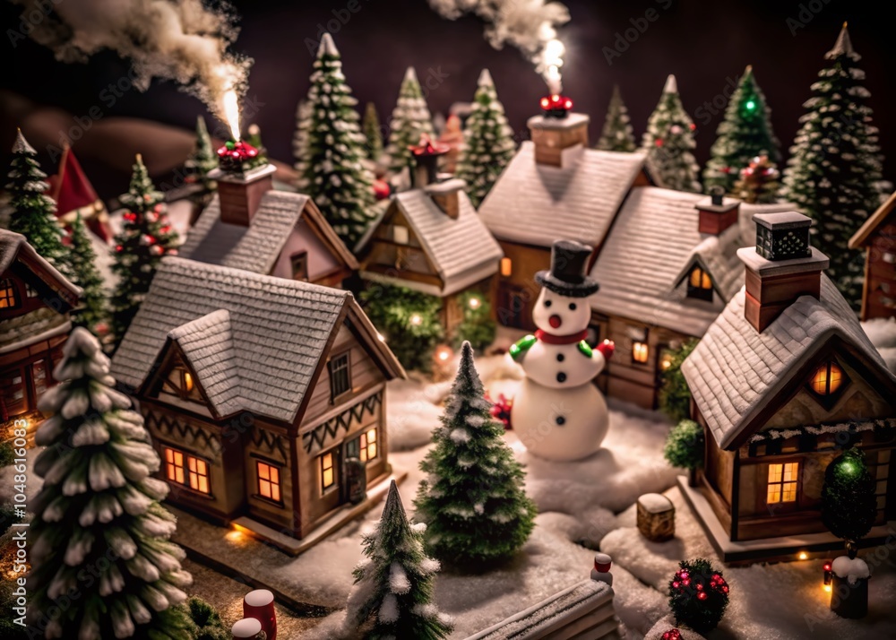 Frosted Christmas Village Aerial View: Enchanting Santa's Realm Surrounded by Pine Trees and Festive Decorations Frosted Christmas Village Aerial View: Enchanting Santa's Realm Surrounded by Pine Trees and Festive Decorations
