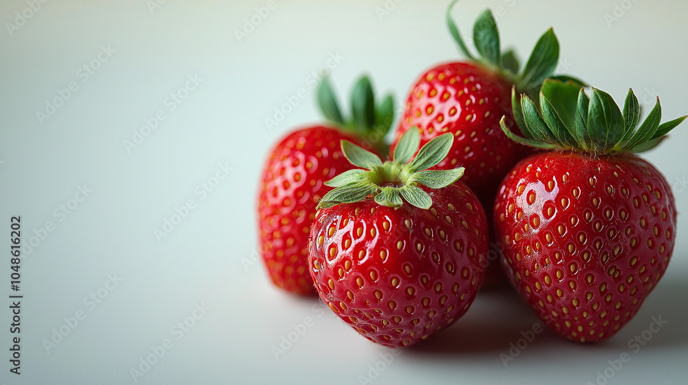 Strawberries on a wooden table, one cut in half, with other whole strawberries around it. Strawberries on a wooden table, one cut in half, with other whole strawberries around it.