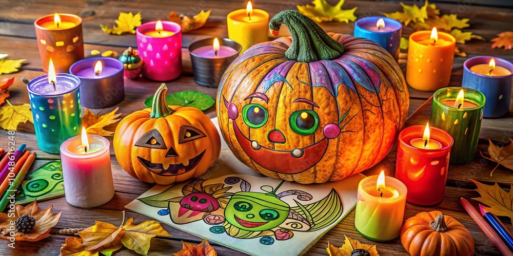 Fun Halloween Coloring Page with Smiling Pumpkins and Candles for Kids and Adults Fun Halloween Coloring Page with Smiling Pumpkins and Candles for Kids and Adults