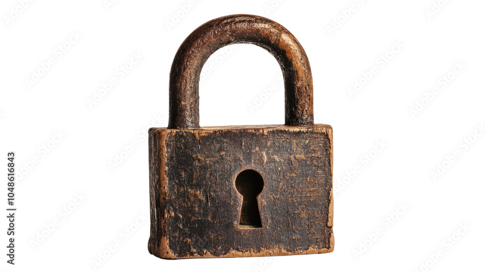 An old rusty padlock isolated on a white background, symbolizing vintage security and protection An old rusty padlock isolated on a white background, symbolizing vintage security and protection