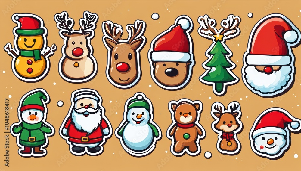 Obraz premium Collection of cute Christmas stickers