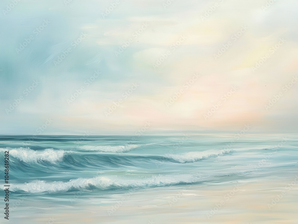 Obraz premium Serene Beach Scene with Gentle Waves at Sunrise