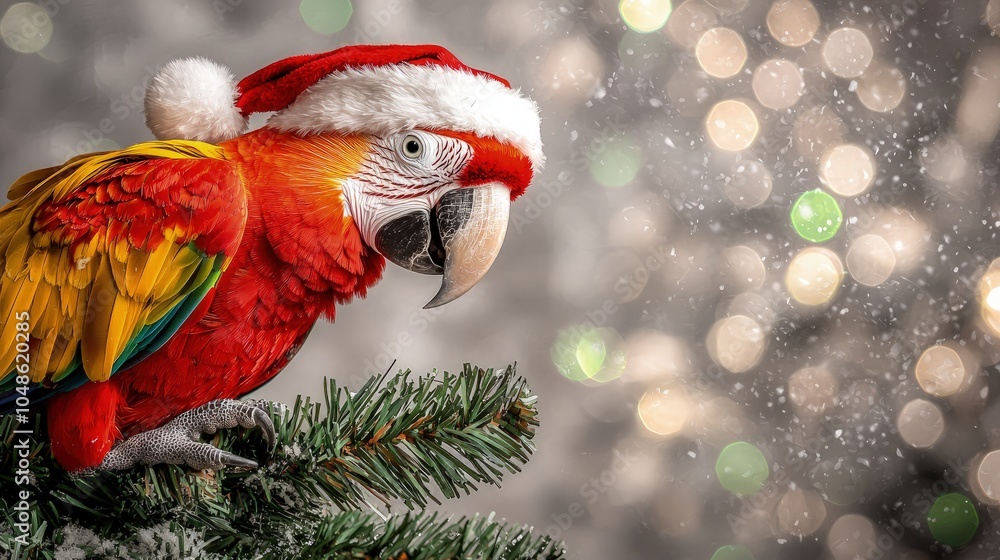 Fototapeta premium Festive Macaw with Christmas Hat