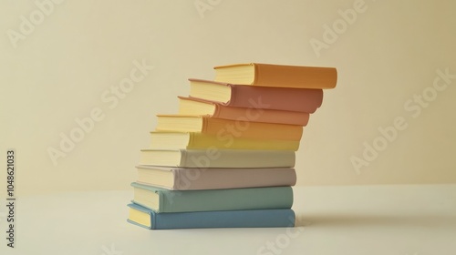 A stack of books  each representing a stage of learning  arranged in a smooth curve  with colors transitioning from dark to light  symbolizing knowledge growth