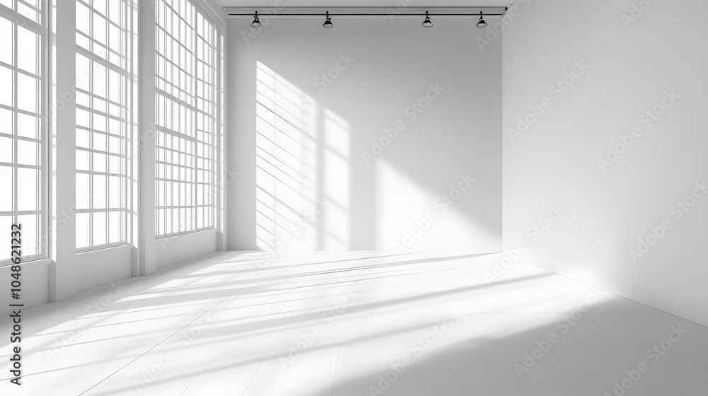 Obraz premium White empty studio room interior design white walls and corner tiled white empty floor background luxury empty interior for product desplay : Generative AI