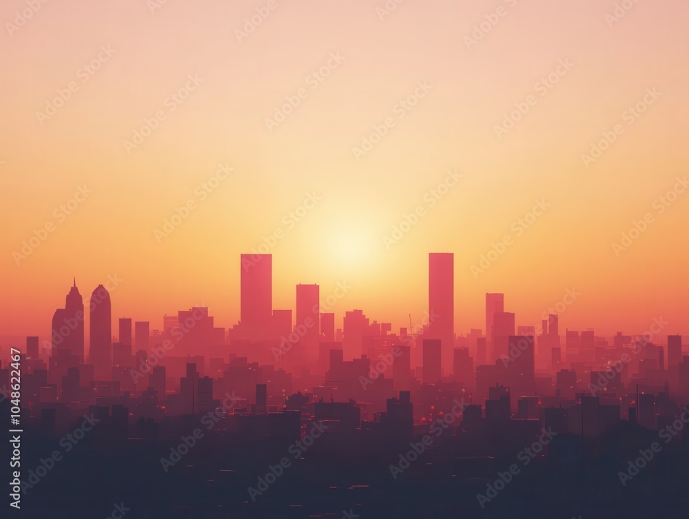 Naklejka premium Sunset Cityscape with Clear Sky Above