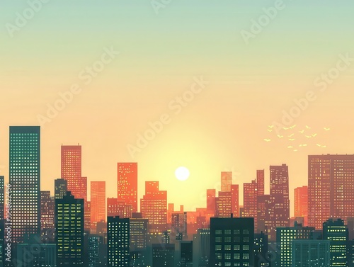 Serene Cityscape at Sunset with Clear Sky