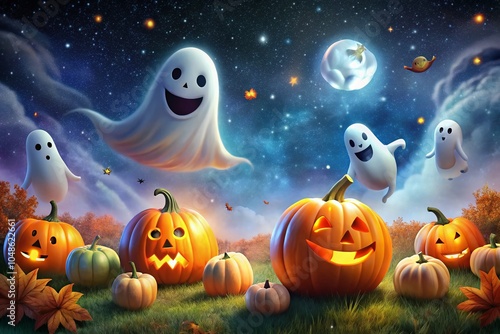 Halloween Cartoon Ghost and Pumpkin Banners for Spooky Decor