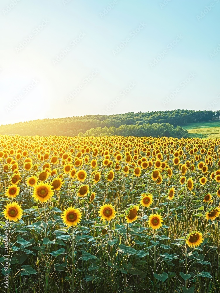 Obraz premium Bright Sunflower Field Under Clear Blue Sky