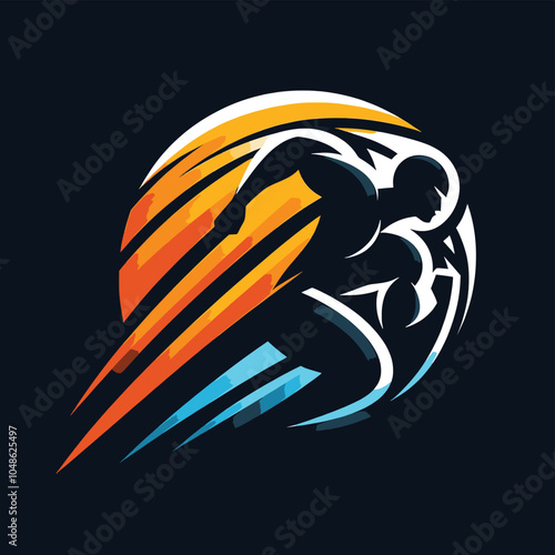 Dynamic Running Man Logo Speed, Strength, and Athleticism