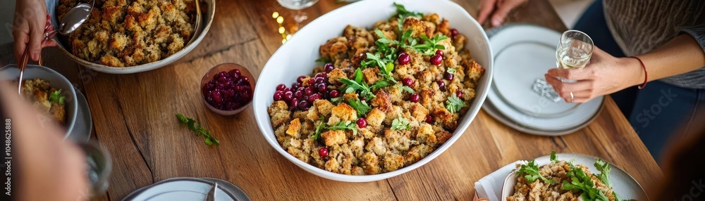 Thanksgiving table filled with stuffing and cranberry dishes, family bonding over stories and laughter, warm holiday ambiance Thanksgiving table filled with stuffing and cranberry dishes, family bonding over stories and laughter, warm holiday ambiance