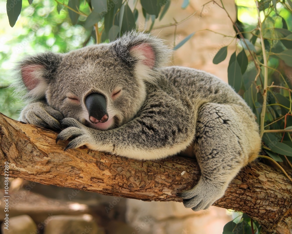 Fototapeta premium Koala Resting Peacefully on Eucalyptus Branch