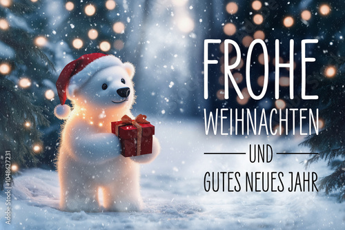 Weihnachtskarte mit einem Eisbären. Frohe Weihnachten und gutes neues Jahr