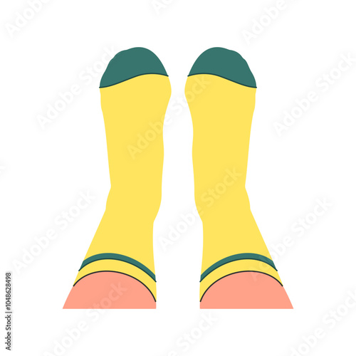 Simple human feet wearing socks vector illustration in hand drawn style, feet in colorful socks icon vector