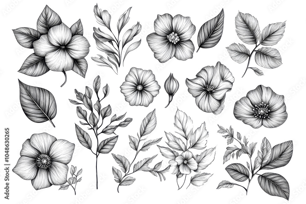 Detailed Pencil Sketch of Flowers Detailed Pencil Sketch of Flowers