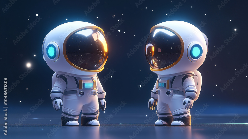Adorable Cartoon Astronaut with a Big Helmet in space Adorable Cartoon Astronaut with a Big Helmet in space