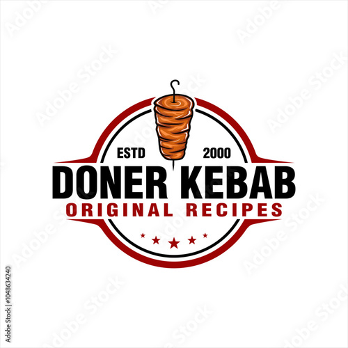 doner kebab shawarma logo label template vector illustration Turkish and Arabian fast food restaurant business