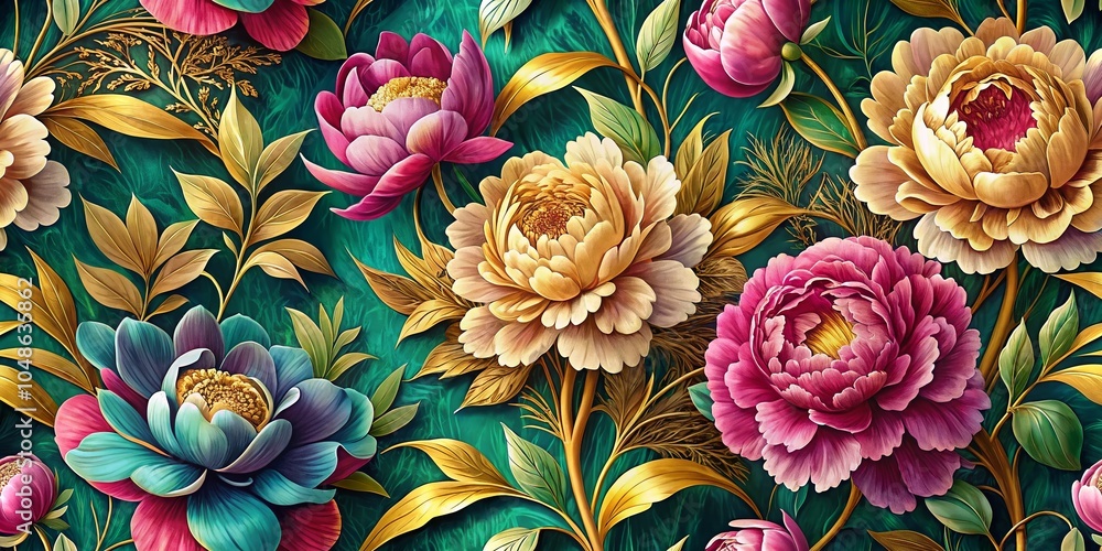 Fototapeta premium Luxurious Peonies Floral Pattern for Textiles and Wallpaper Design