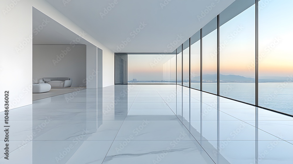 Modern empty office interior with large windows and open space design Modern empty office interior with large windows and open space design