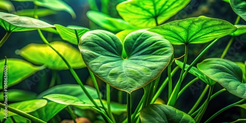 Tropical loach plant with heart shaped large leaves close-up