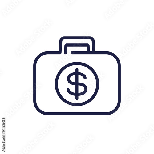 briefcase and money line icon, financial portfolio vector