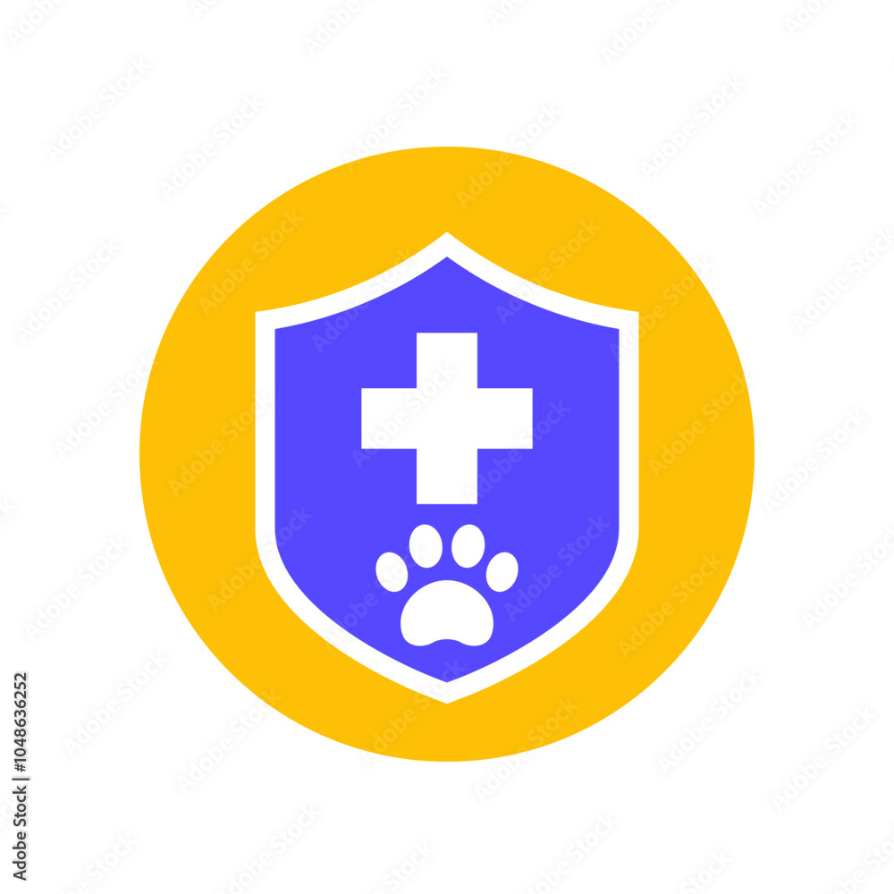Pet insurance icon with a shield, flat vector design Pet insurance icon with a shield, flat vector design