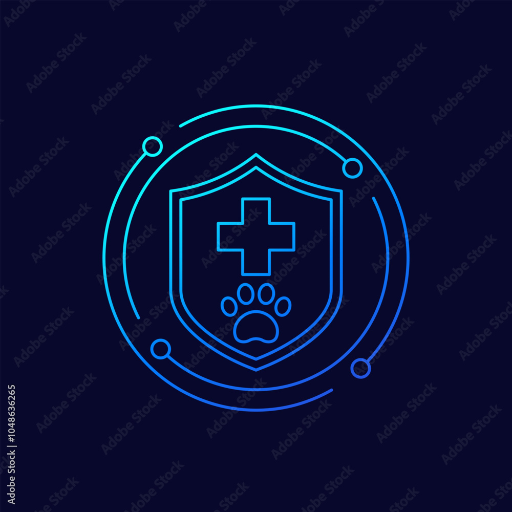 Fototapeta premium Pet insurance icon with a shield, linear design