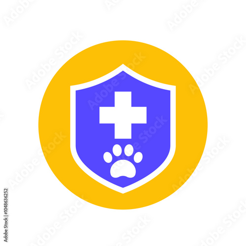 Pet insurance icon with a shield, flat vector design
