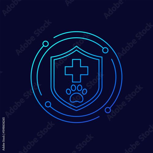 Pet insurance icon with a shield, linear design