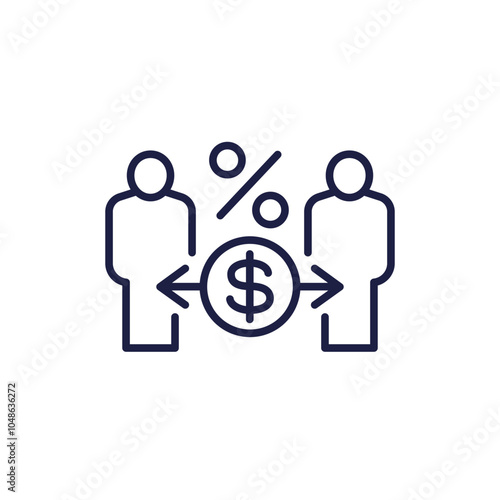 peer-to-peer loan icon, p2p direct lending line vector