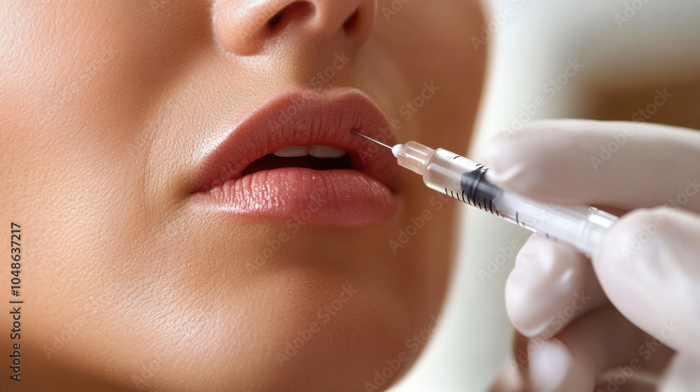 Lip enhancement procedure in a cosmetology clinic during daylight Lip enhancement procedure in a cosmetology clinic during daylight