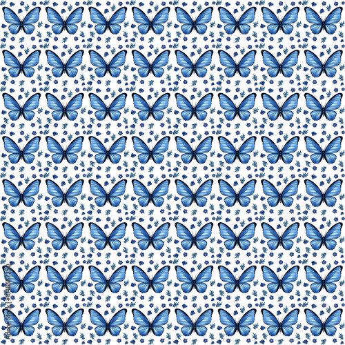 Pattern Illustration of Blue butterfly (Morpho amathonte) on transparent background photo