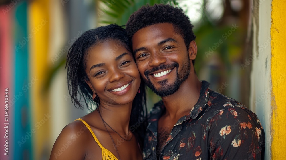 A man and woman are smiling at the camera. The woman is wearing a yellow top and the man is wearing a black shirt A man and woman are smiling at the camera. The woman is wearing a yellow top and the man is wearing a black shirt