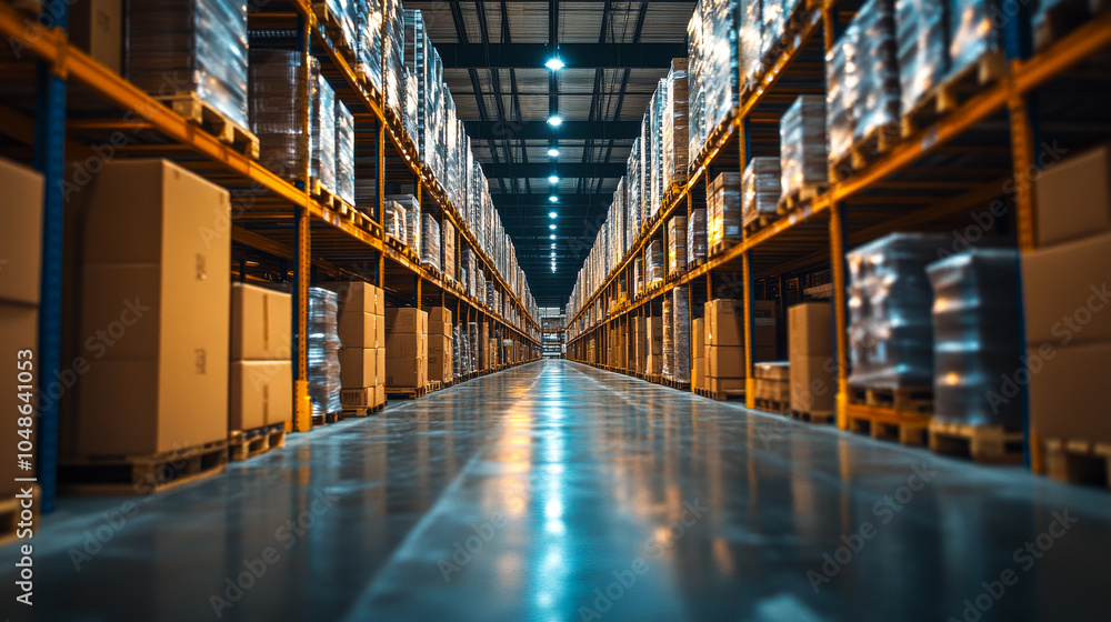 Fototapeta premium Industrial Warehouse with Modern Lighting Design