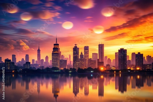 Minimalist City Skyline at Dusk with Bokeh Effect for Aesthetic Background