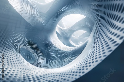 Presentation screensaver with a gray-blue background featuring flat geometric elements like flowing waves, circles, and clean lines, designed for media and digital purposes photo