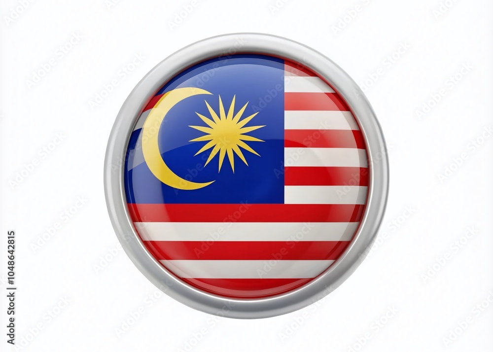Minimalist Malaysia Flag Button on White Background for National Pride and Identity Minimalist Malaysia Flag Button on White Background for National Pride and Identity