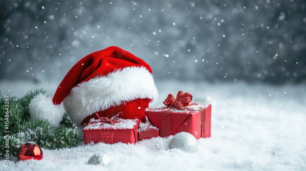 Festive New Year Background with Snow and Gifts Festive New Year Background with Snow and Gifts
