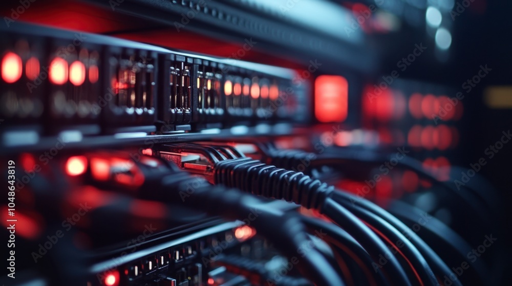 Naklejka premium Server Rack Network Cables Data Center Technology