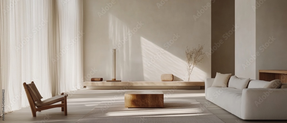 A living room with a white couch and a brown coffee table A living room with a white couch and a brown coffee table
