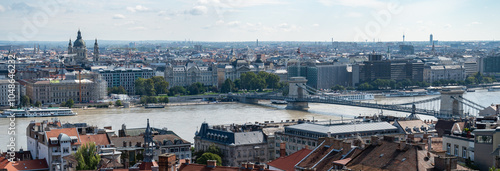 Obraz na płótnie Budapest downtown - drone aerial video of the Hungarian capital. Buda and Danube river at sunrise. Aerial drone view of the Budapest city. Drone view of the capitol city Budapest. w salonie