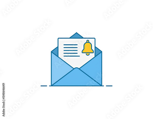 3D Opened letter in envelope with bell notification and blue speech bubble messages. Email contact and communication. Business and office cartoon emoji icon. Newsletter concept. 3D Vector illustration