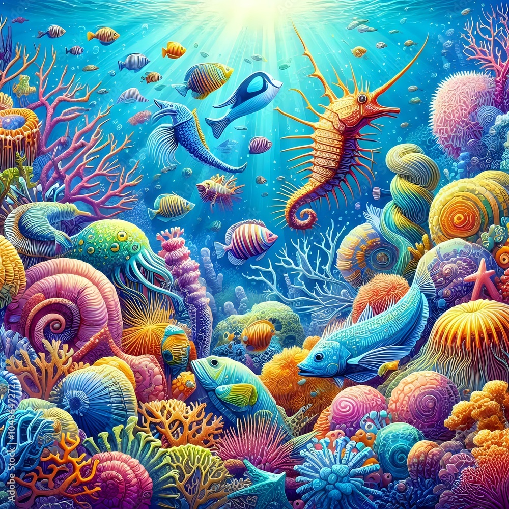 Obraz premium Vibrant Underwater Scene with Colorful Marine Life 